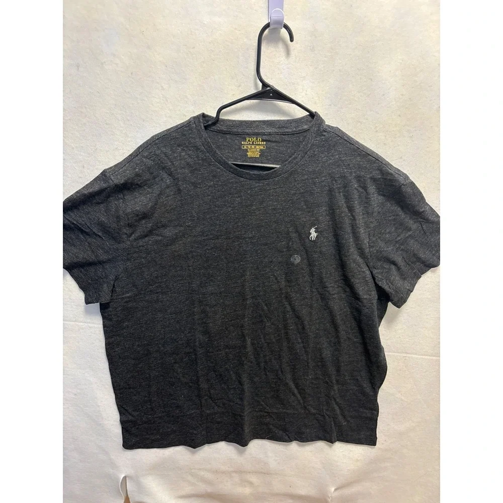 Polo Ralph Lauren Mens T-Shirt XL Classic Fit Charcoal Gray Crew Neck Cotton Ble